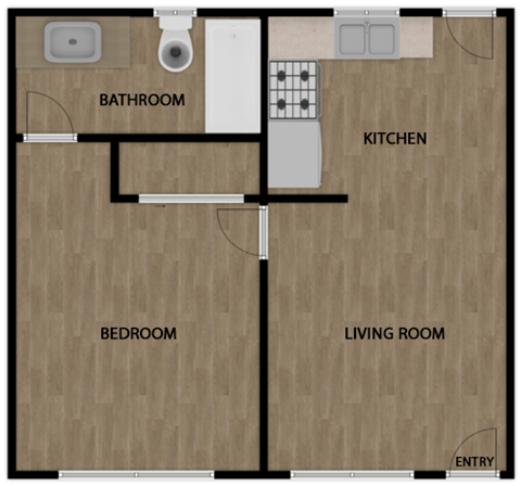 1 Bed 1 Bath Floor Plan at Casa Sol Apartments, Imperial Beach 